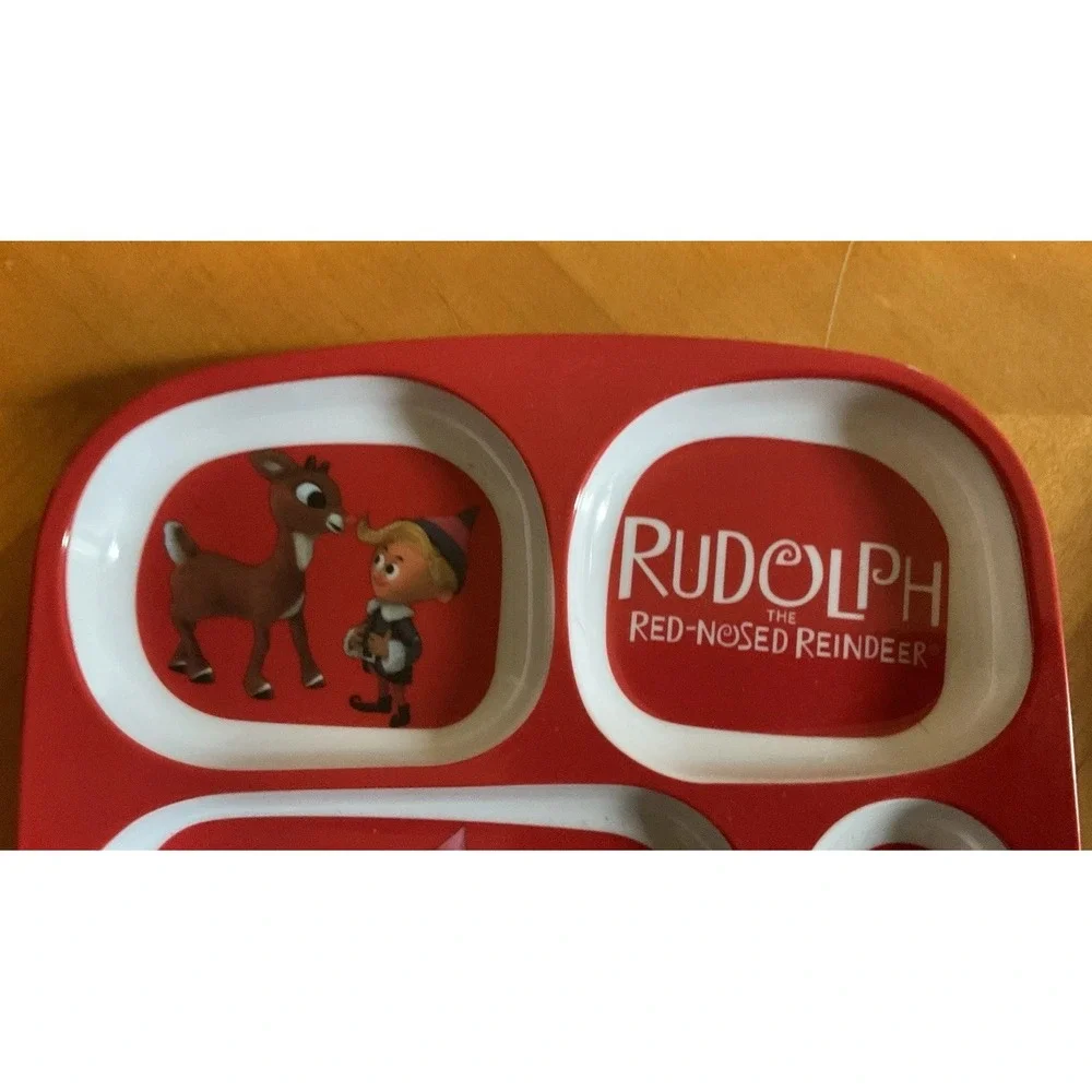 Set Of 2 Rudolph The Red Nose Reindeer Divided Plate And Bowl‎